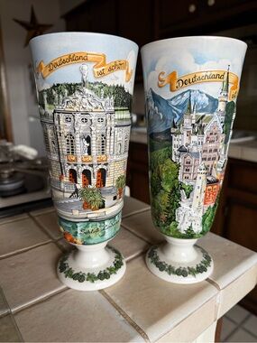 Vintage 1989 and 1991 Erdinger Souvenir Decorative Ceramic Goblets set of 2